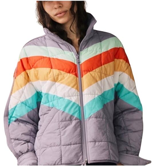 Free People Jackets & Blazers - NWT FREE PEOPLE Women’s Rainbow Chevron Striped Pippa Puffer Jacket